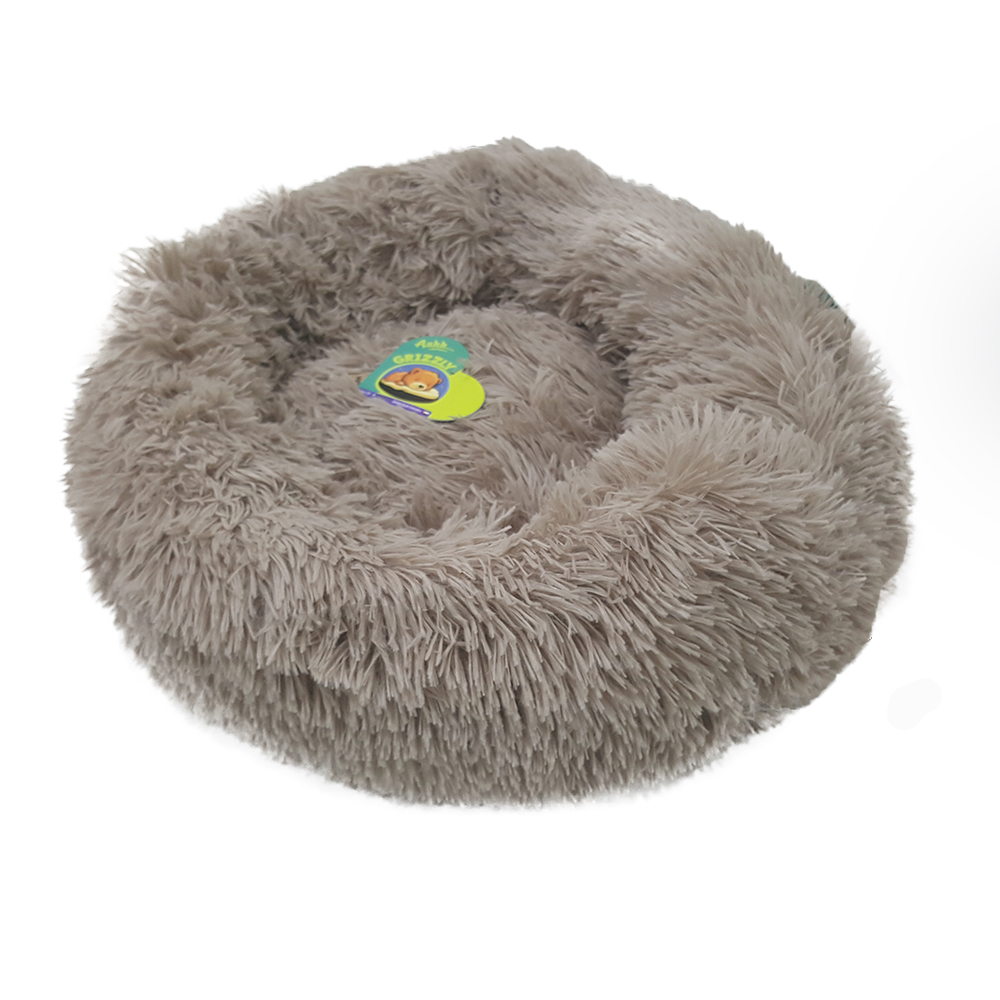 Grizzly Velor Plush Round Bed Beige Small - 50 x 15cm