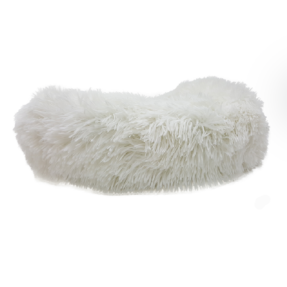 Grizzly Velor Plush Round Bed White Small - 50 x 15cm