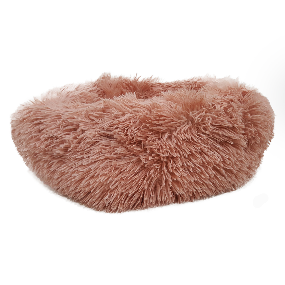 Grizzly Velor Plush Round Bed Beige Pink Large - 71 x 20cm