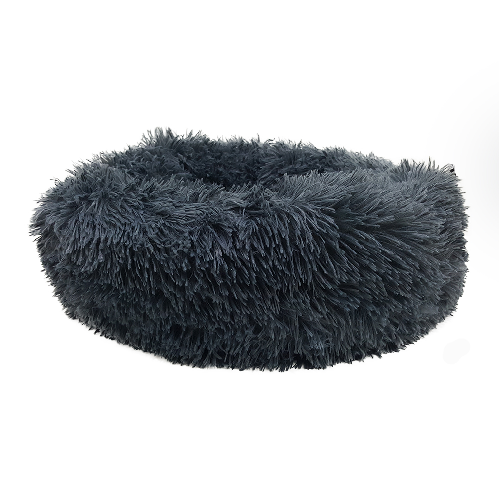 Grizzly Velor Plush Round Bed Dark Grey Small - 50 x 15cm
