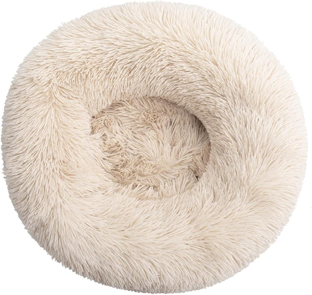 Grizzly Velor Plush Round Bed Cream Large - 71 x 20cm