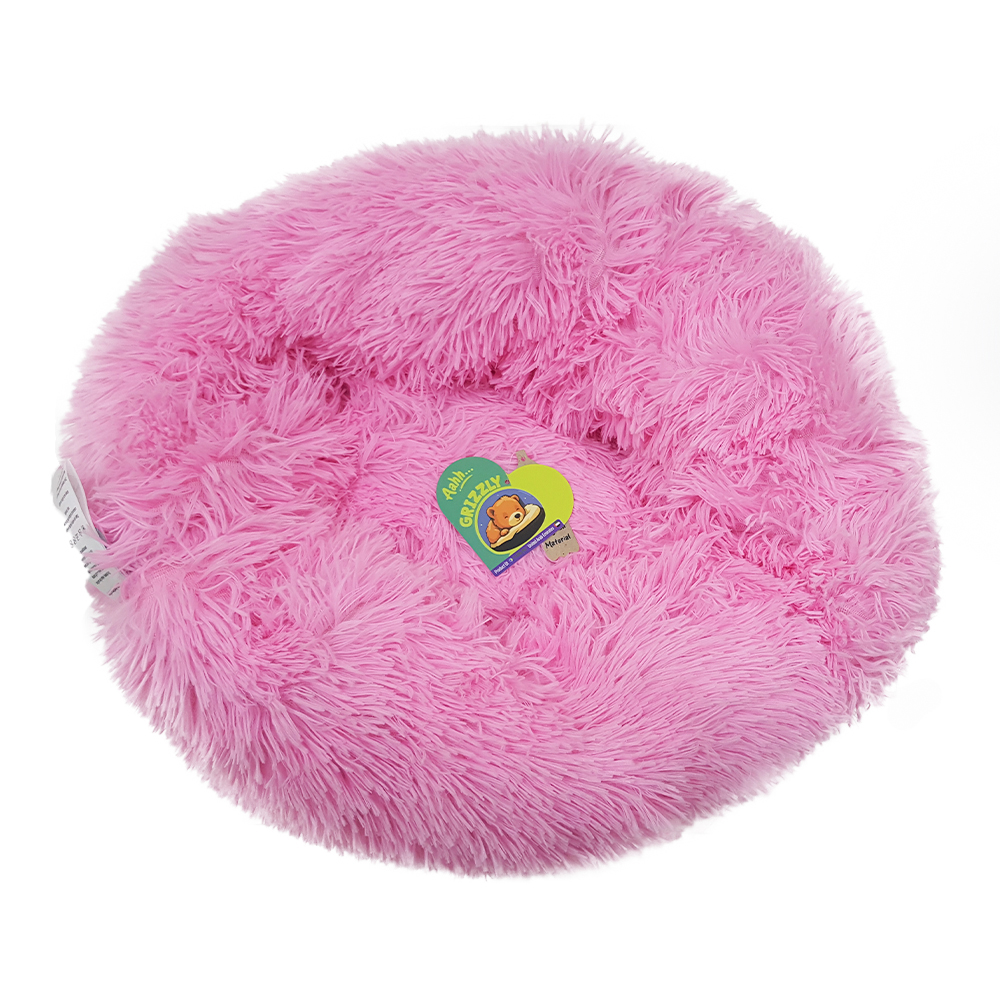 Grizzly Velor Plush Round Bed Pink Small - 50 x 15cm