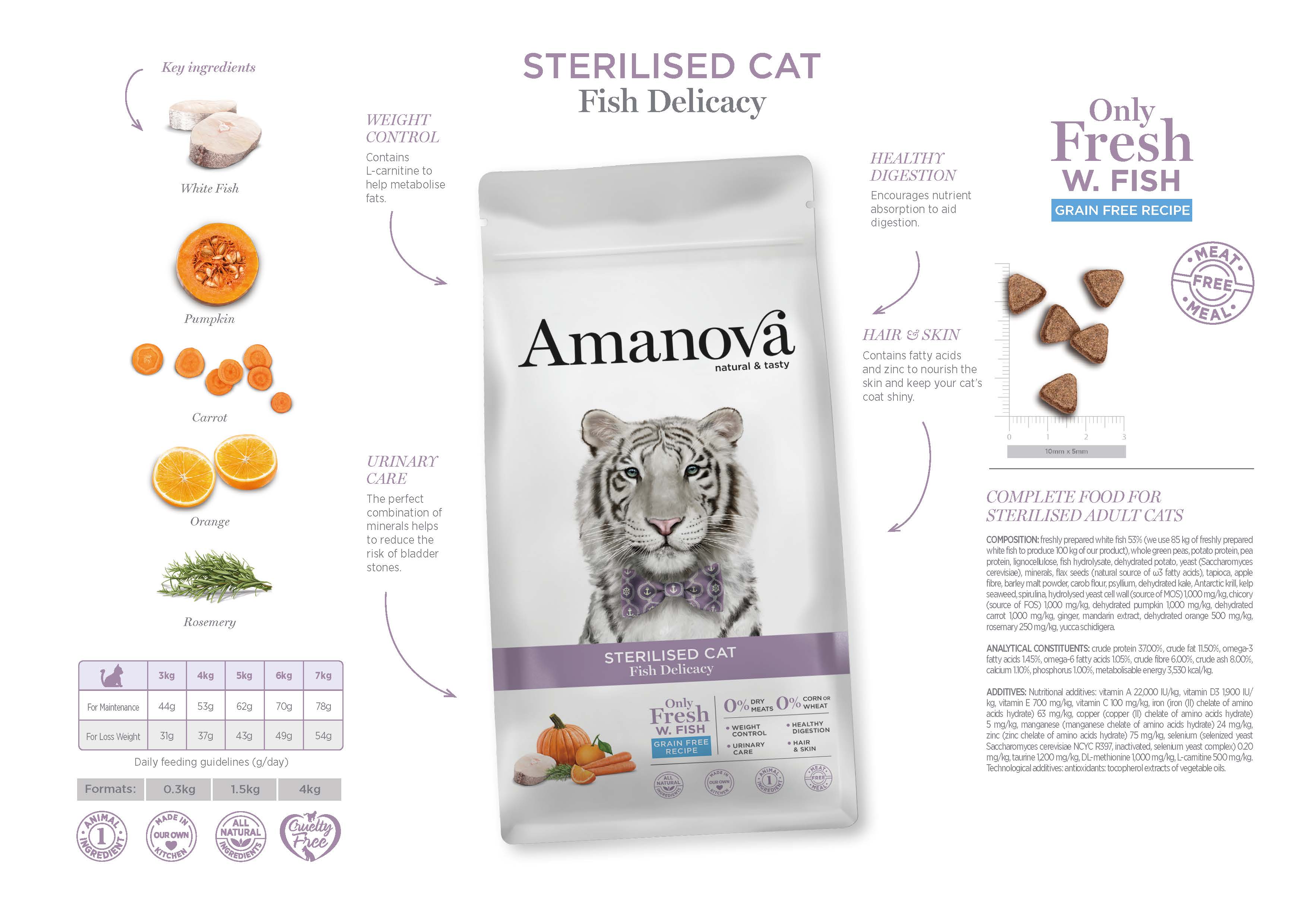 Amanova Dry Sterilised Cat Delicacy White Fish - 300g