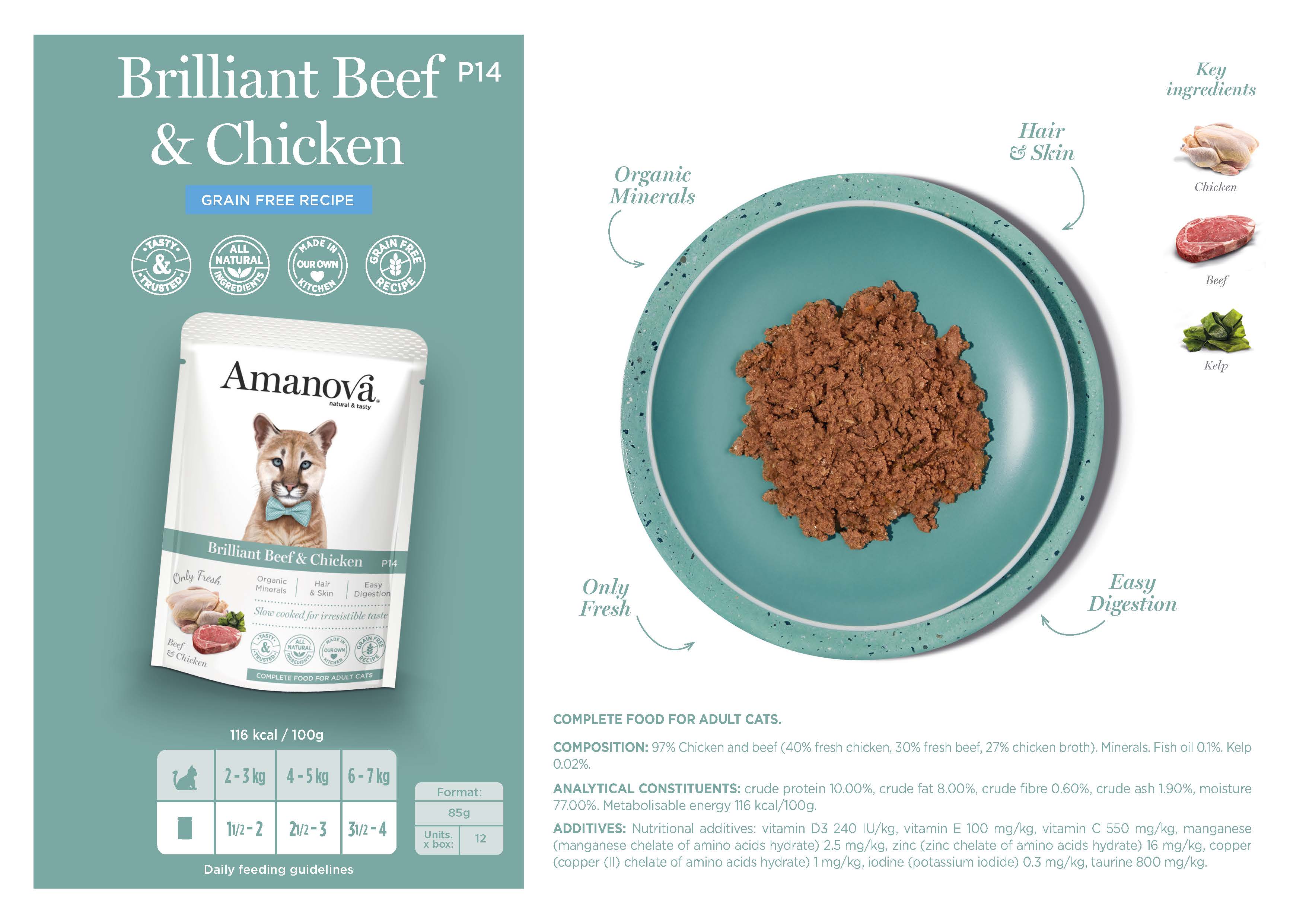 Amanova Grain Free Adult Cat Brilliant Beef & Chicken 85g