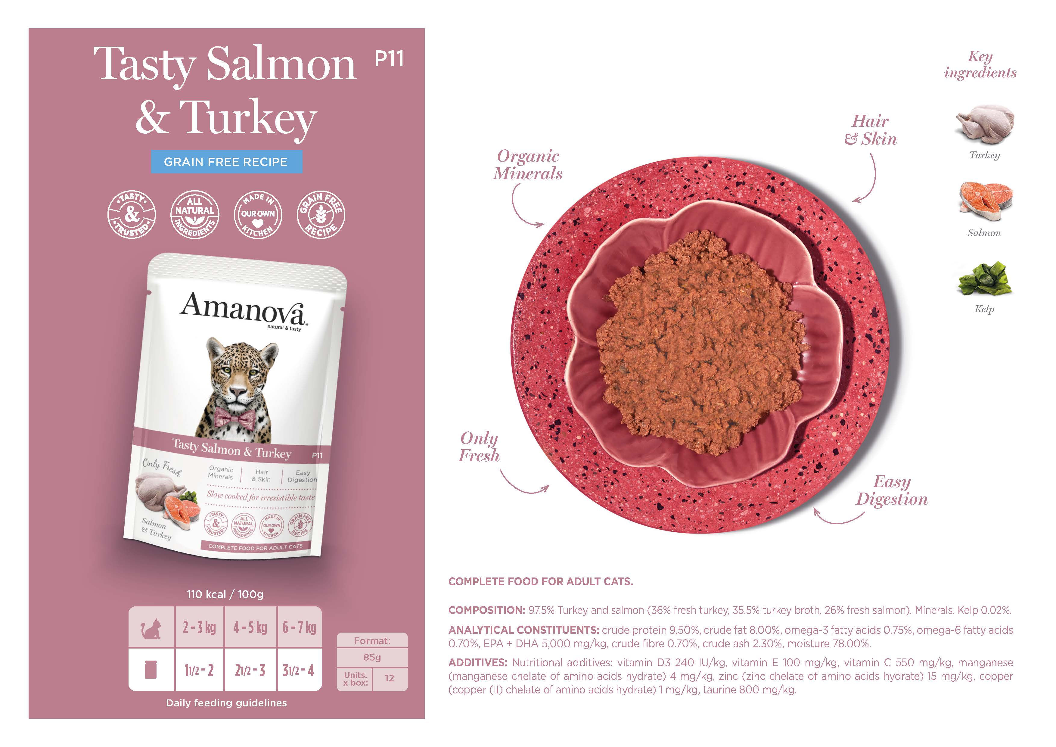 Amanova Wet Adult Cat Tasty Salmon & Turkey - 85g