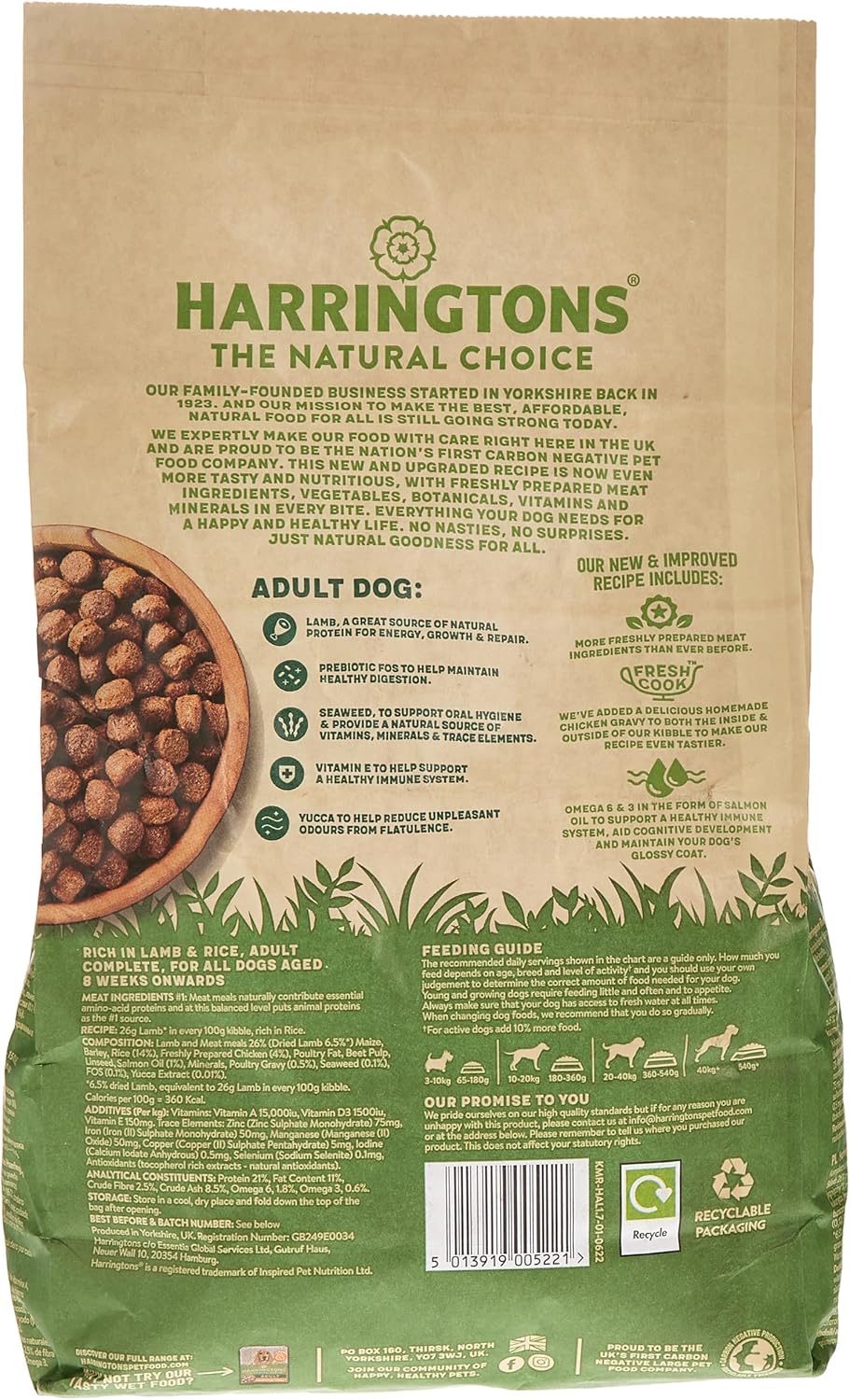Harringtons Complete Lamb & Rice Adult Dry Dog Food 1.7KG
