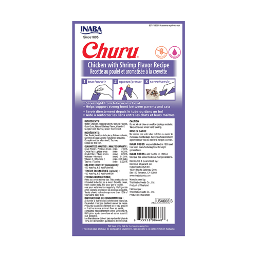 Inaba Churu Chicken With Shrimp 56g - 4 Sticks Per Pack