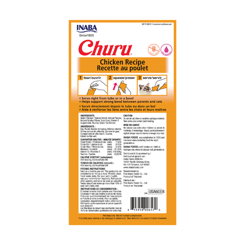 Inaba Churu Chicken 56g - 4 Sticks Per Pack