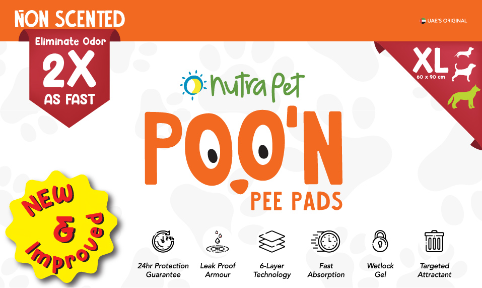 Nutrapet Poo N Pee Pads XL Non-Scented - Fast Absorption With Floor Mat Stickers (60x90cms) - 50 Count