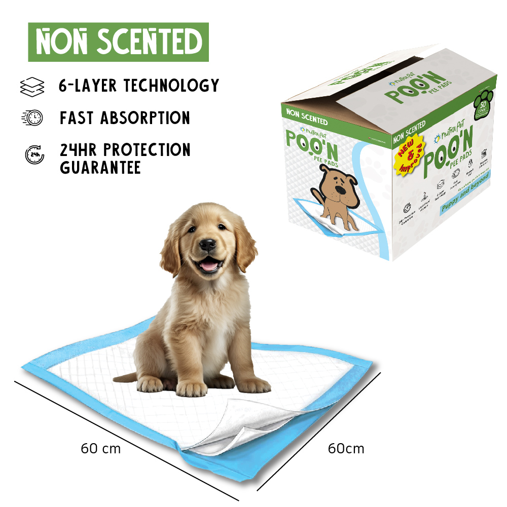 Nutrapet Poo N Pee Pads Original - Fast Absorption With Floor Mat Stickers (60x60cms) - 50 Count