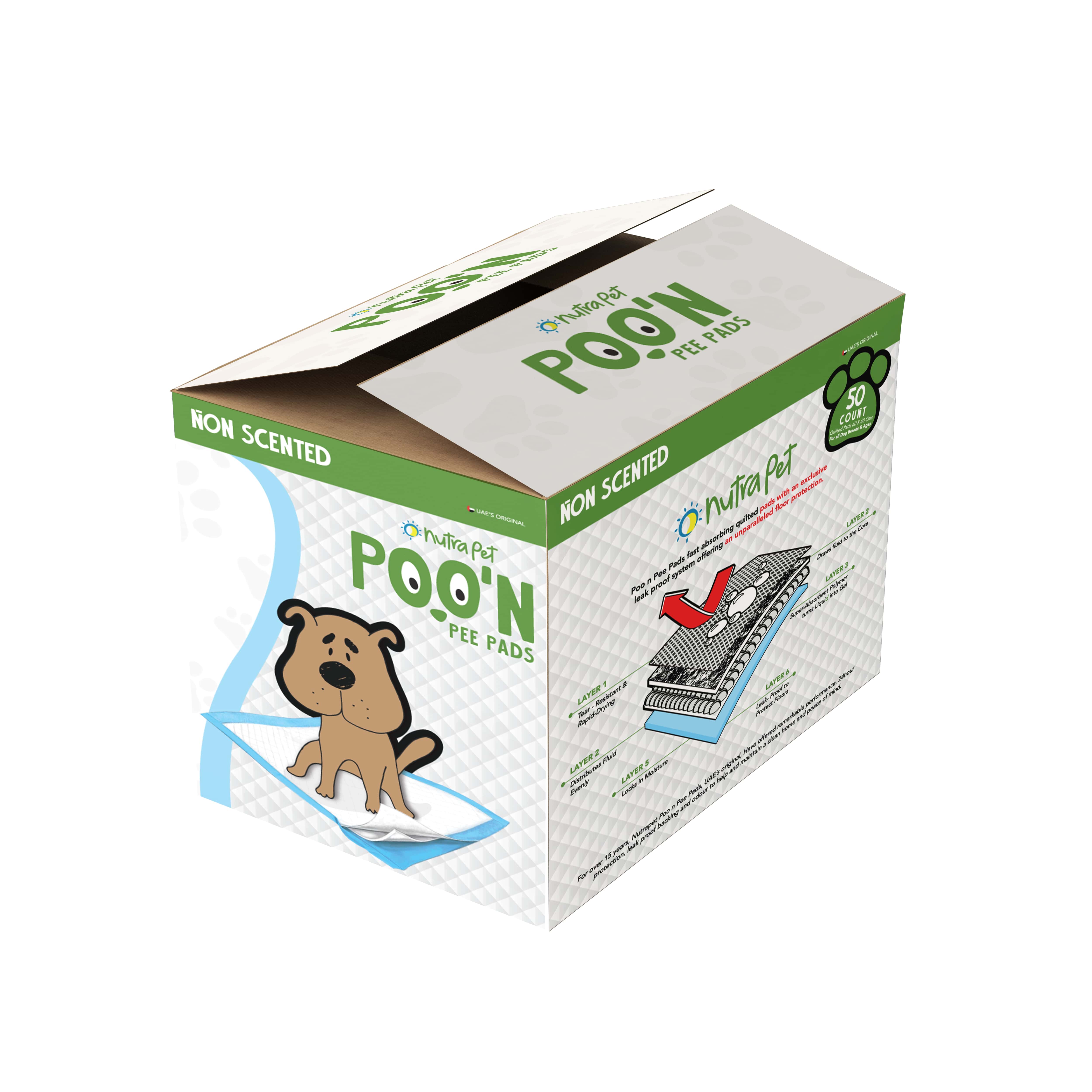 Nutrapet Poo N Pee Pads Original - Fast Absorption With Floor Mat Stickers (60x60cms) - 50 Count