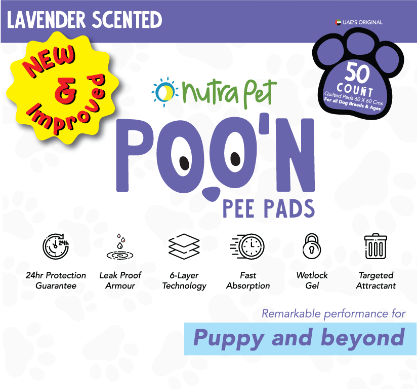 Nutrapet Poo N Pee Pads Lavender Scented - Puppy Pads Fast Absorption With Floor Mat Stickers (60x60cms) - 50 Count