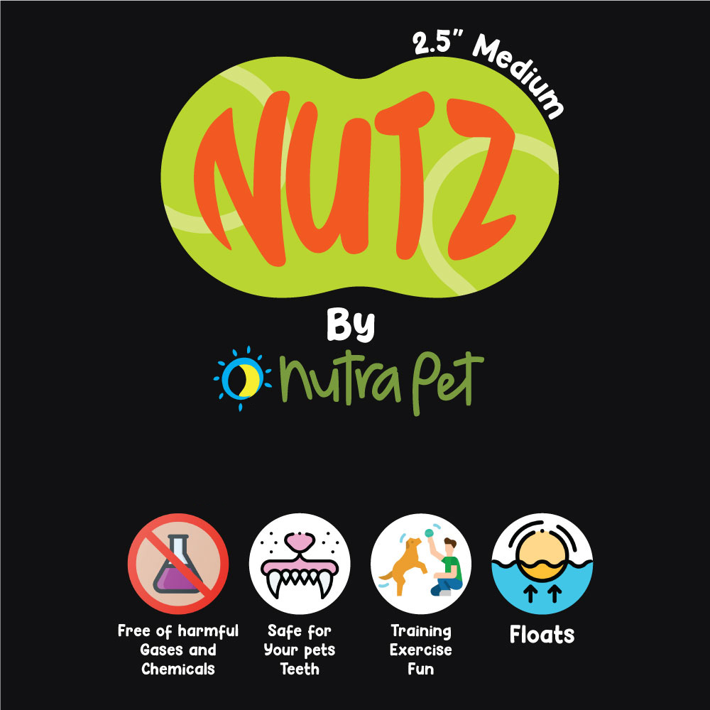 NutraPet Nutz Tennis Balls 2 Non Squeaker & 1 Squeaker - Medium 2.5in