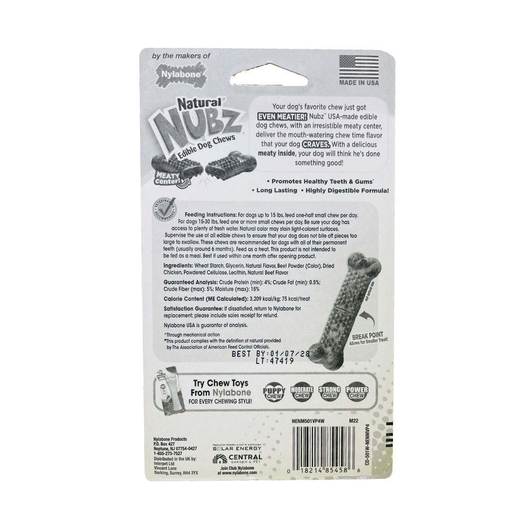 Nylabone Nubz Beef With Meaty Center 4Ct Card Small Edible Treats