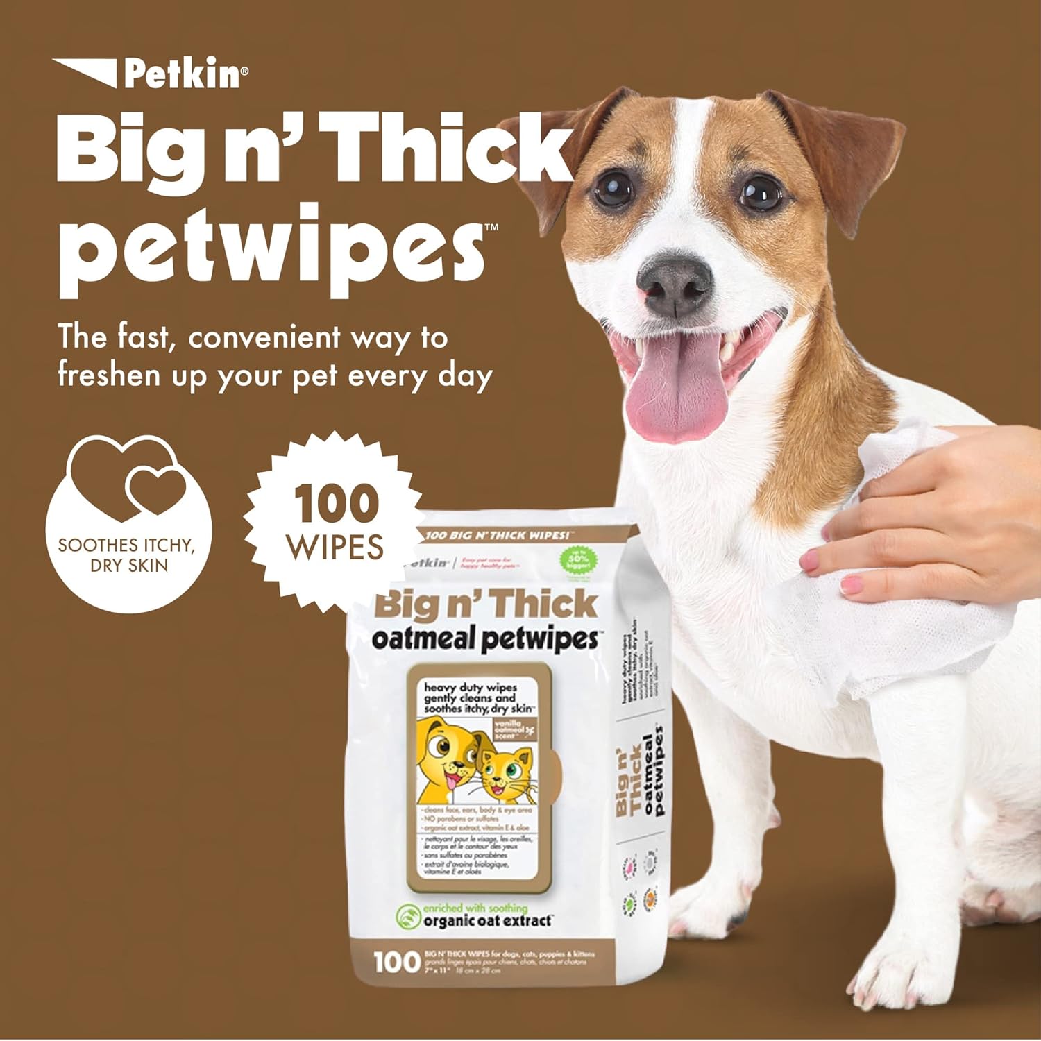 Petkin Big N' Thick Oatmeal Petwipes 100ct