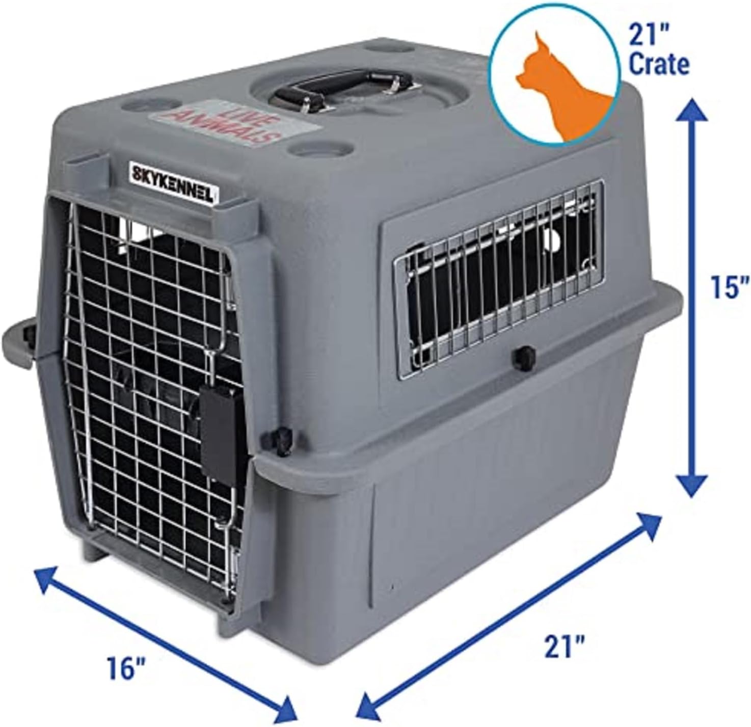 PETMATE SKY KENNEL 21" UP TO 15lbs ~ GRAY (IATA APPROVED)