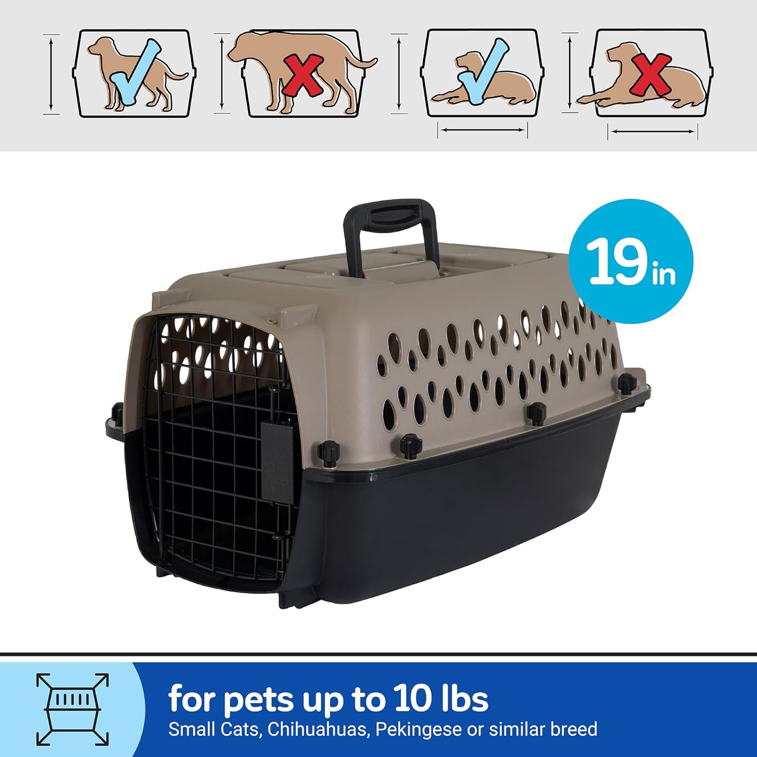 PETMATE VARI KENNEL 19" UP TO 10LBS ~ BLEACHED LINEN & BLACK (IATA APPROVED)