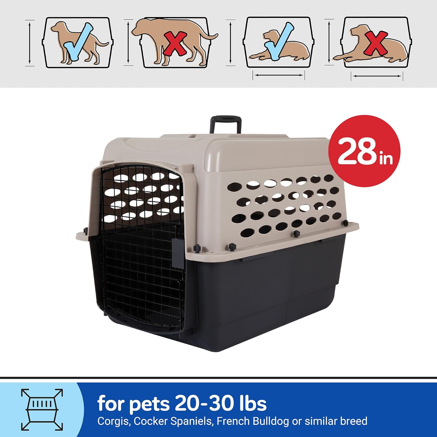 PETMATE VARI KENNEL 28" 25-30LBS ~ BLEACHED LINEN & BLACK (IATA APPROVED)