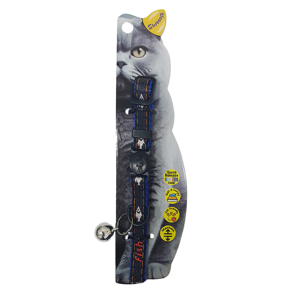 Swooosh Samach In Jeans Nylon Safe Cat Collar - Blue