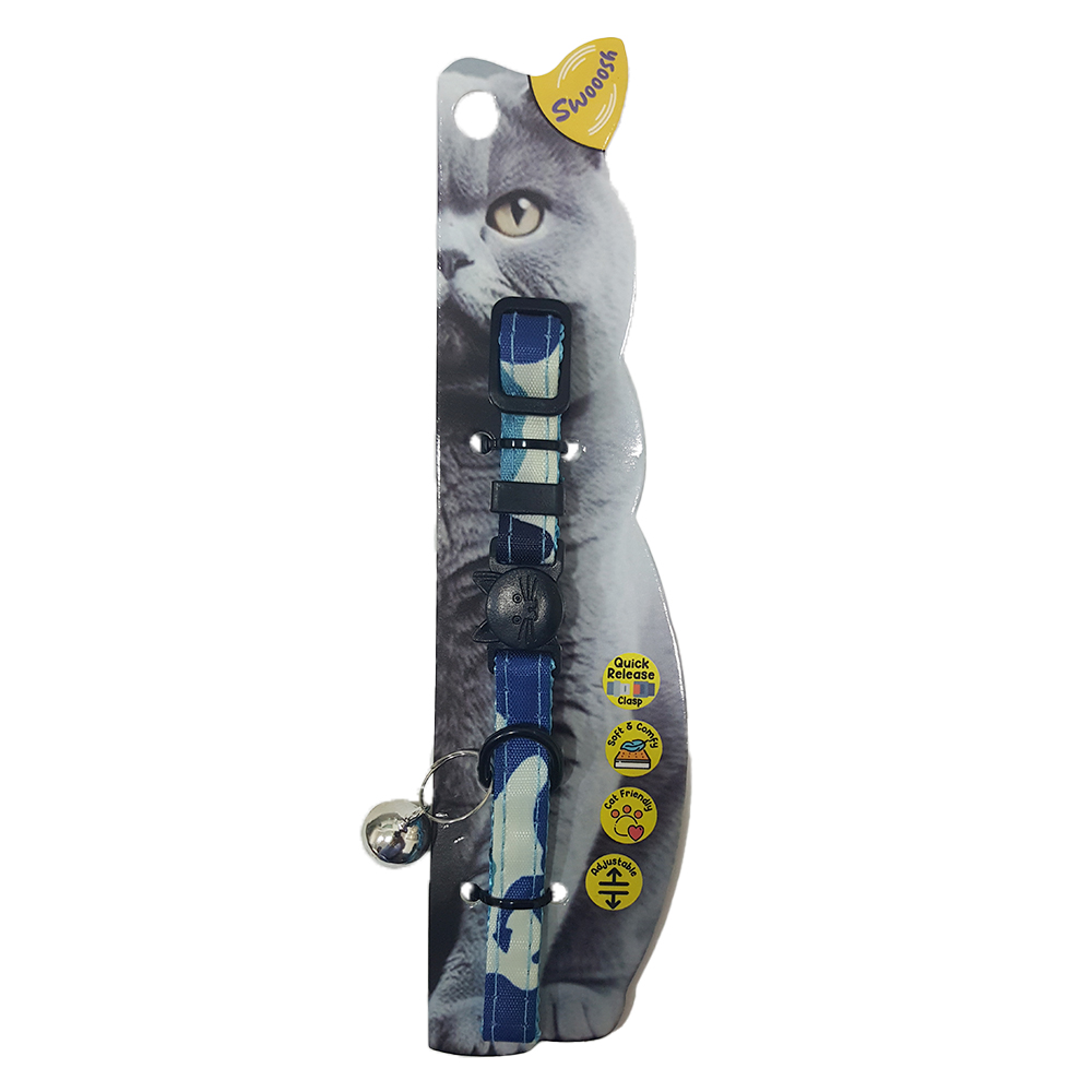 Swooosh Cat In Uniform Nylon Safe Collar - Blue