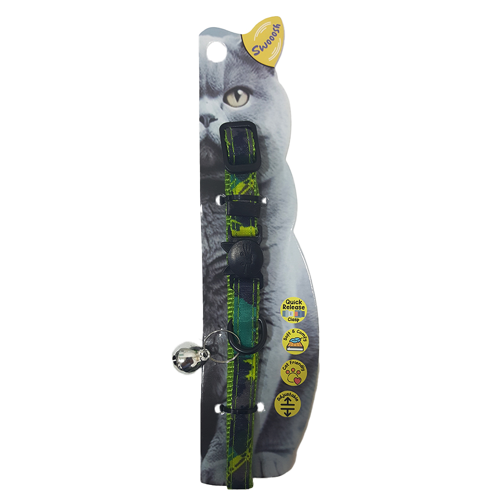 Swooosh Raining Colors Nylon Safe Cat Collar - Green