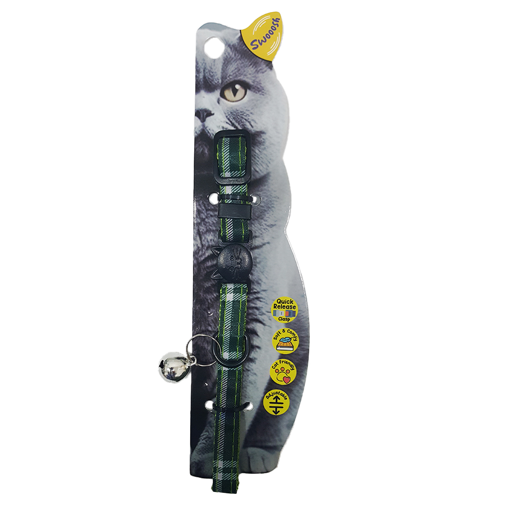 Swooosh Bright & Beautiful Grid Safe Cat Collar - Green
