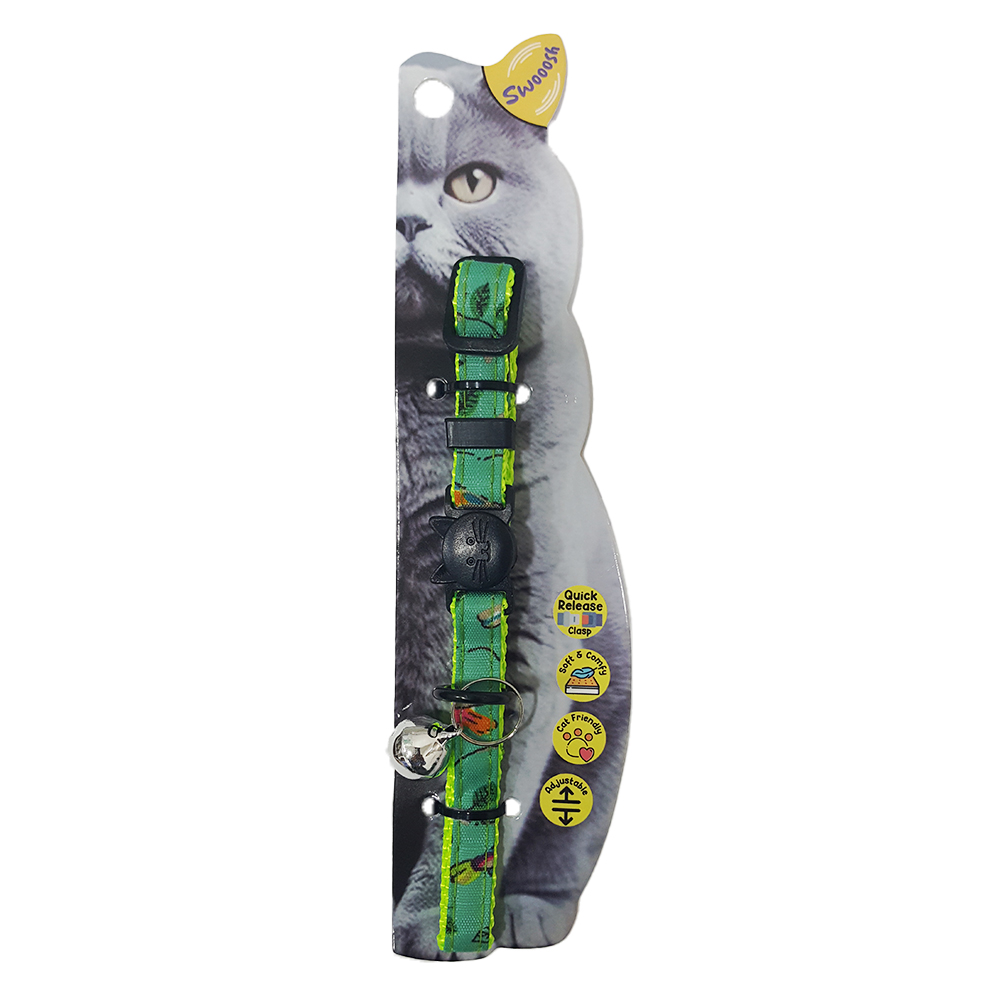 Swooosh Magpie Safe Cat Collar - Green