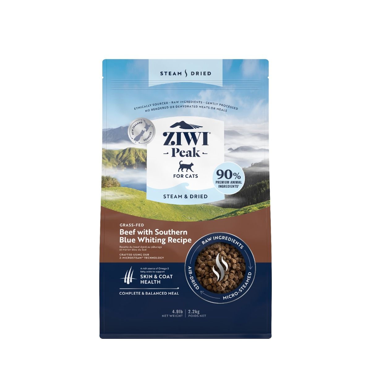 ZIWI Peak Steam & Dried Grass-Fed Beef with Southern Blue Whiting Recipe Dry Cat Food 2.2KG