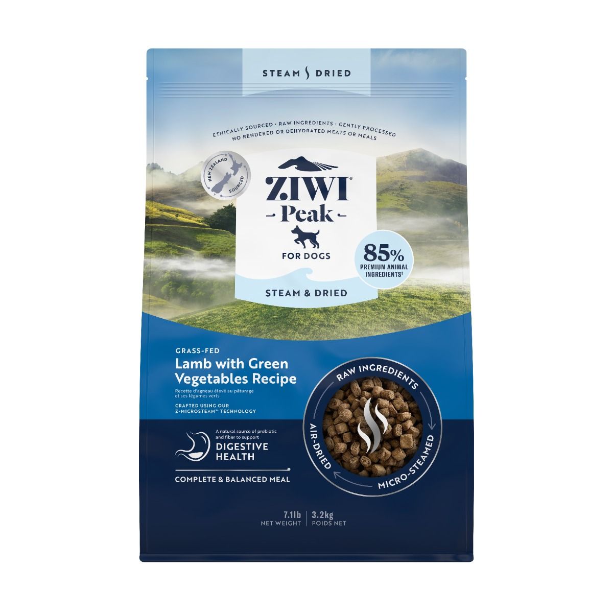 ZIWI Peak Steam & Dried Grass-Fed Lamb with Green Vegetables Recipe Dry Dog Food 3.2KG