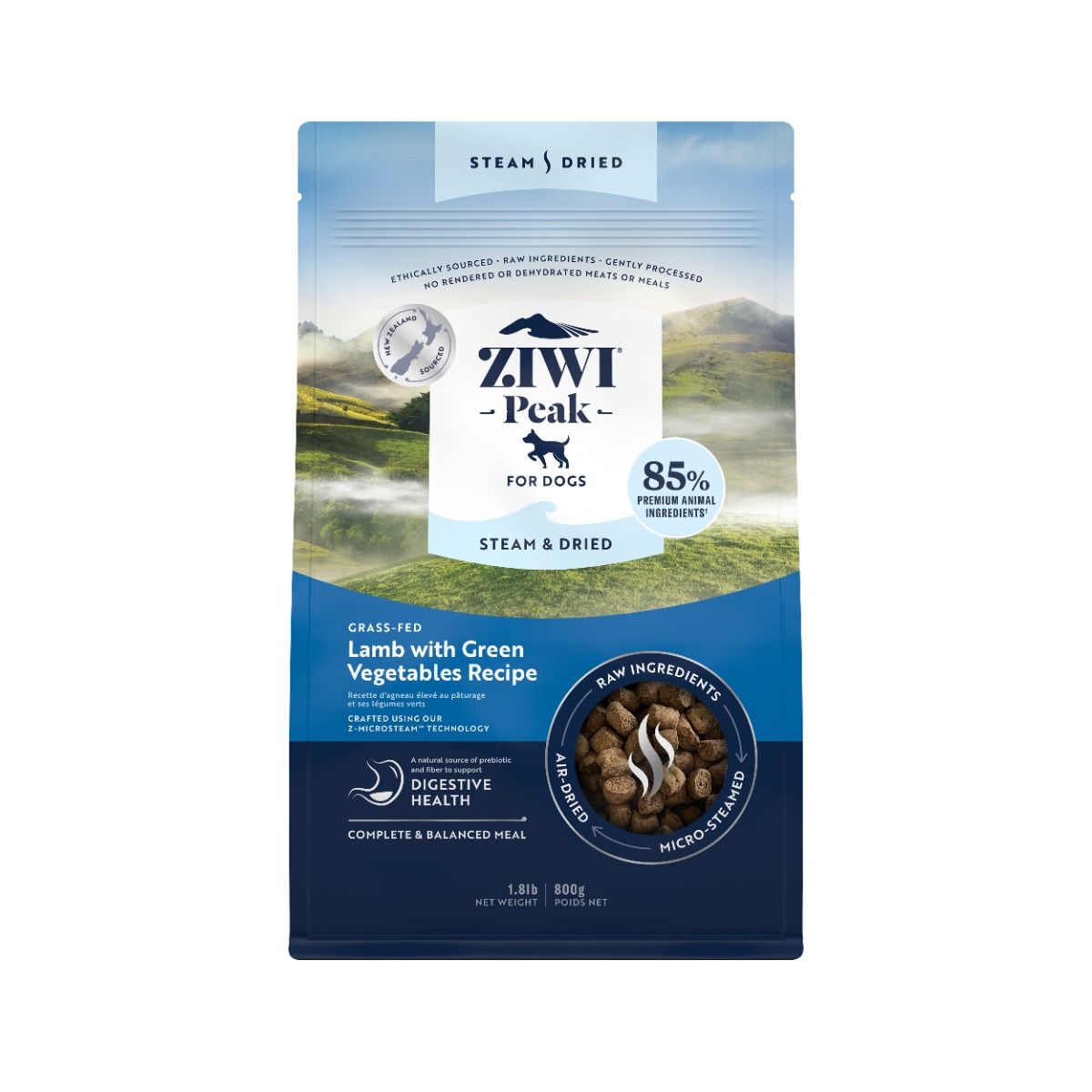 ZIWI Peak Steam & Dried Grass-Fed Lamb with Green Vegetables Recipe Dry Dog Food 800G