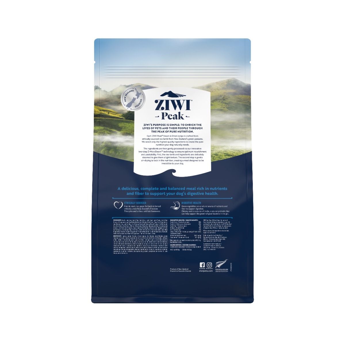 ZIWI Peak Steam & Dried Grass-Fed Lamb with Green Vegetables Recipe Dry Dog Food 800G