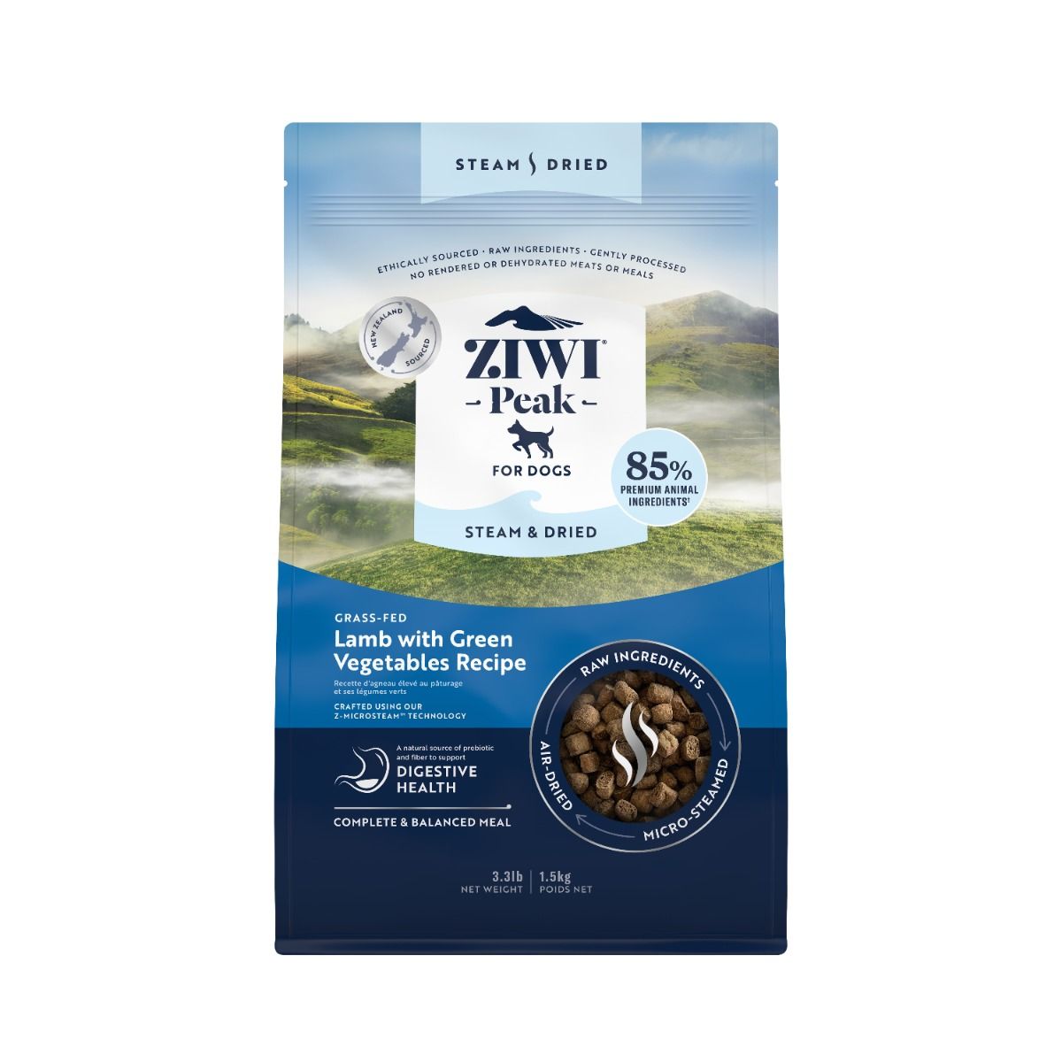 ZIWI Peak Steam & Dried Grass-Fed Lamb with Green Vegetables Recipe Dry Dog Food 1.5KG