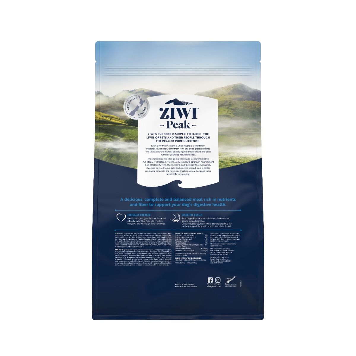 ZIWI Peak Steam & Dried Grass-Fed Lamb with Green Vegetables Recipe Dry Dog Food 1.5KG