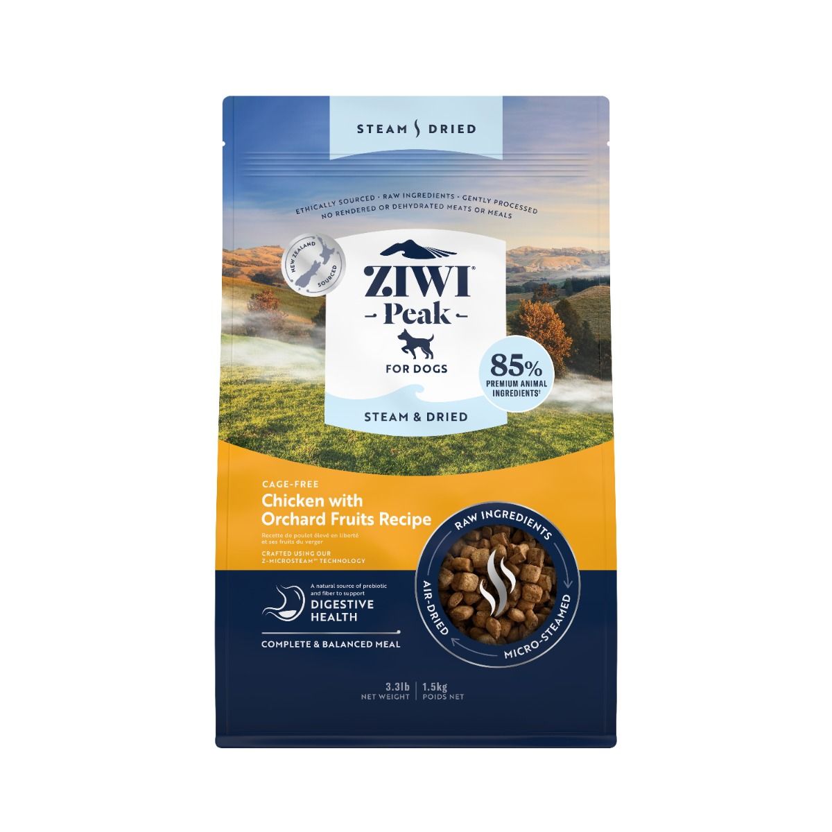 ZIWI Peak Steam & Dried Cage-Free Chicken with Orchard Fruits Recipe Dry Dog Food 1.5KG