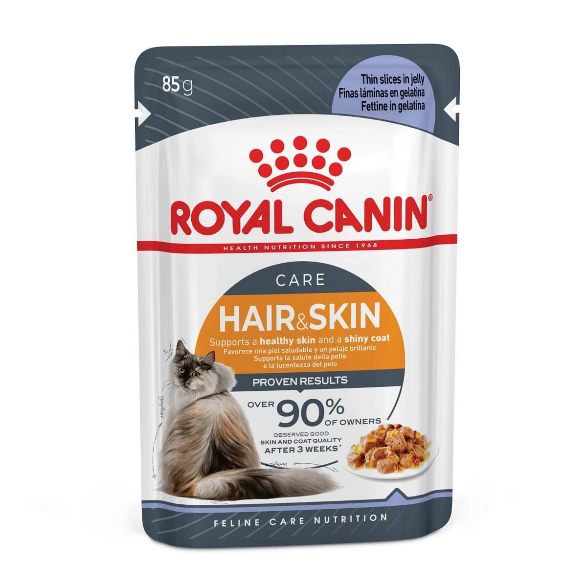 Royal Canin Feline Care Nutrition Hair & Skin Jelly (Wet Food - Pouch) 85g (Pack of 12)