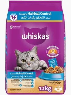 Whiskas Hairball Control with Chicken & Tuna, Dry Food Adult, 1+ Years, 1.1kg