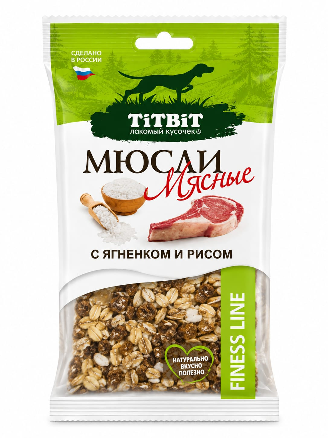 TiTBiT Fitness Line Meat Muesli Bar with Lamb & Rice - Healthy Granola Treat for Active Dogs & Weight Management, 40g