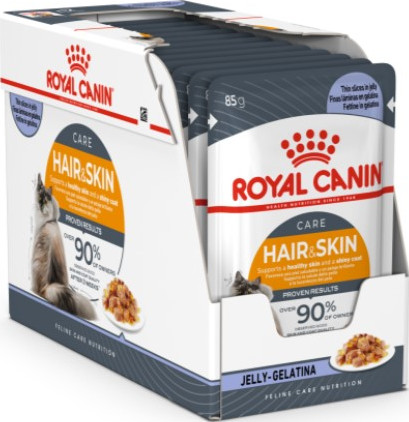Royal Canin Feline Care Nutrition Hair & Skin Jelly (Wet Food - Pouch) 85g (Pack of 12)