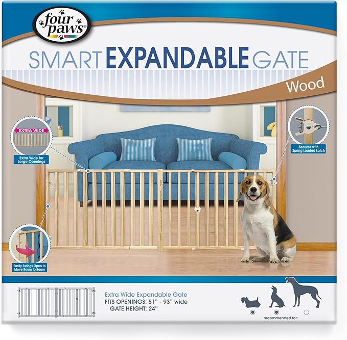 Four Paws Safety Gate Vertical Wood Slat Gate 53-96 and x 24