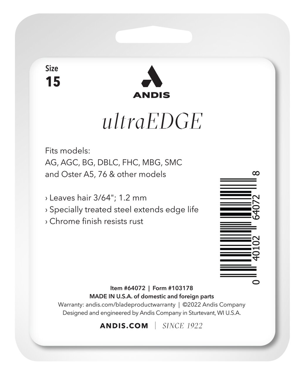 Andis #15 UltraEdge® Blade Set, 3/64" - 1.2 mm