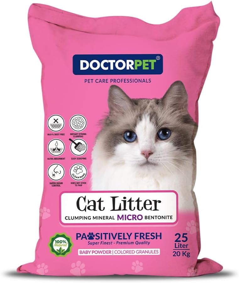 Doctor Pet Super Clumping Micro Bentonite Baby Powder Cat Litter - 25L