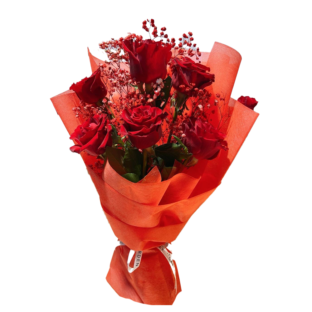 Crimson Kiss: 6 Stem Red Rose Bouquet