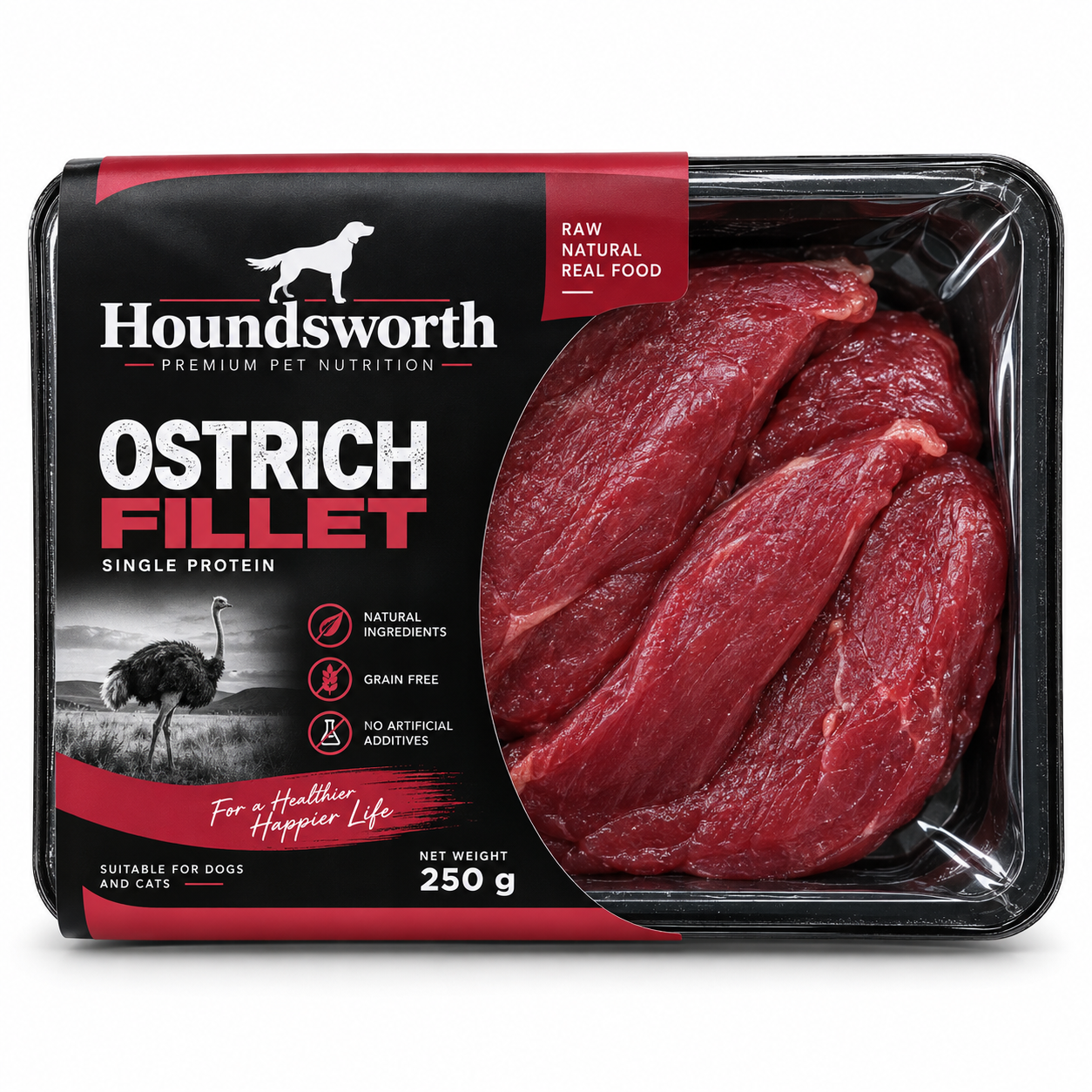 Houndsworth Ostrich Fillet Frozen Raw Pet Food 250g