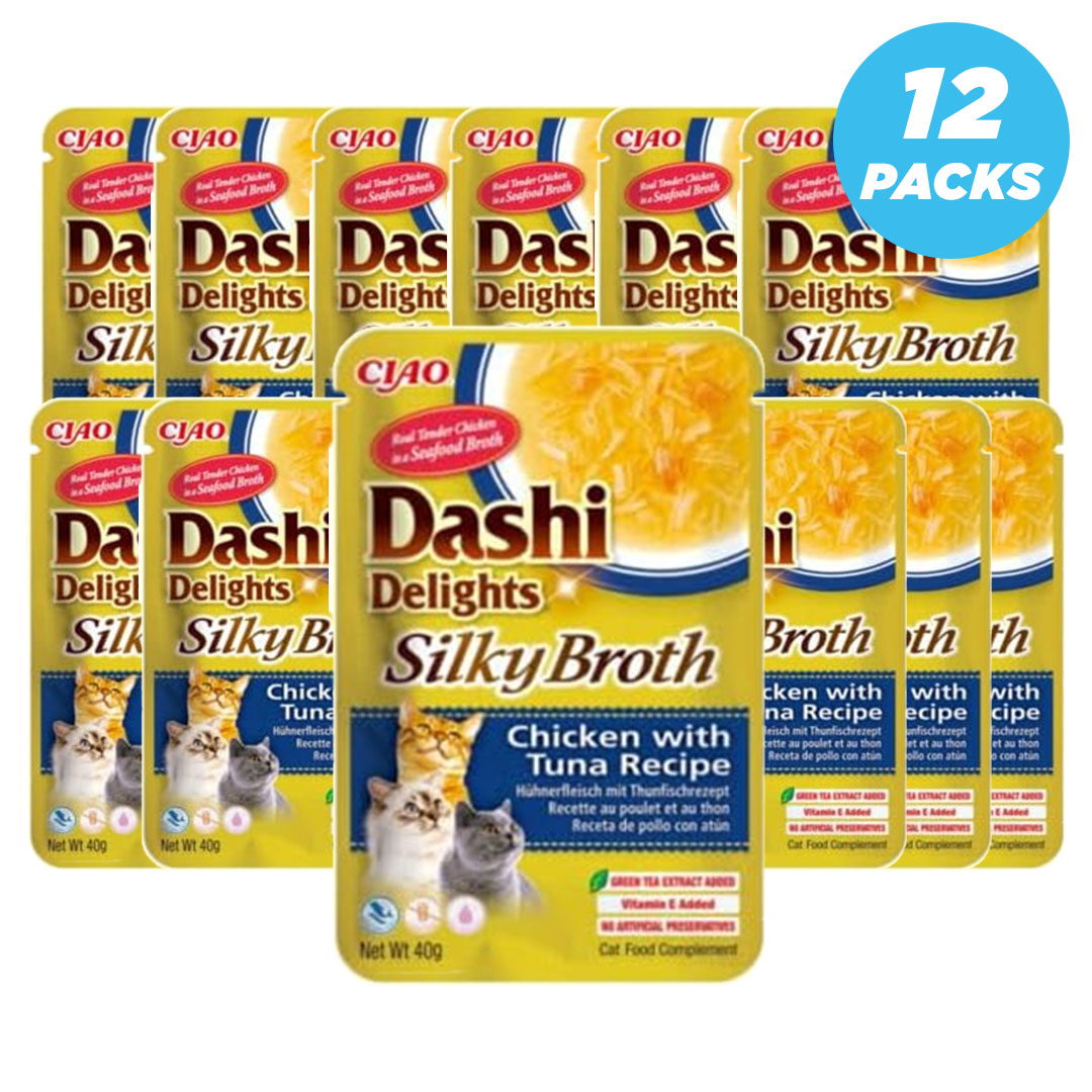Inaba Dashi Delights Silky Broth Chicken With Tuna Recipe Cat Treats 40g - Pack of 12