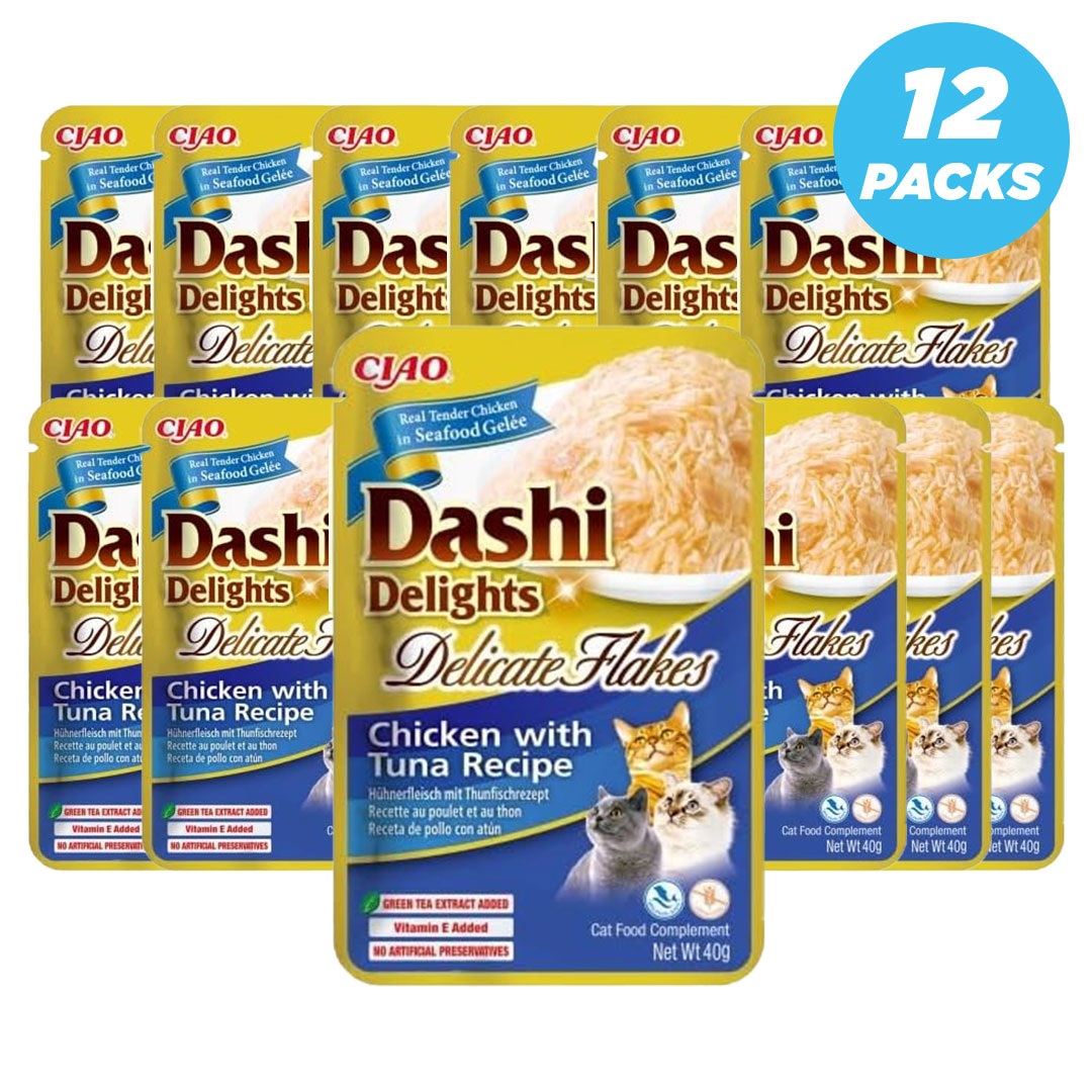 Inaba Dashi Delights Delicate Flakes Chicken With Tuna Recipe Cat Treats 40g - Pack of 12