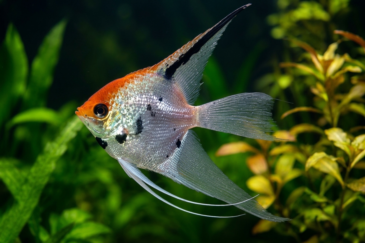 Tri-Colour Veiltail Angelfish (Pterophyllum scalare)