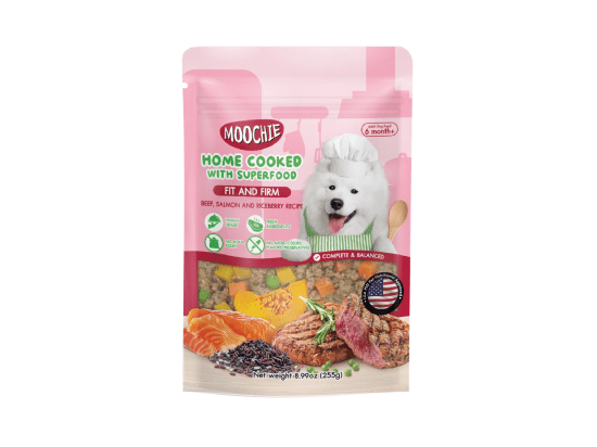 Moochie Home Cooked Dog Food - Fit and Firm - Beef, Salmon and Riceberry Recipe 255g Pack of 12