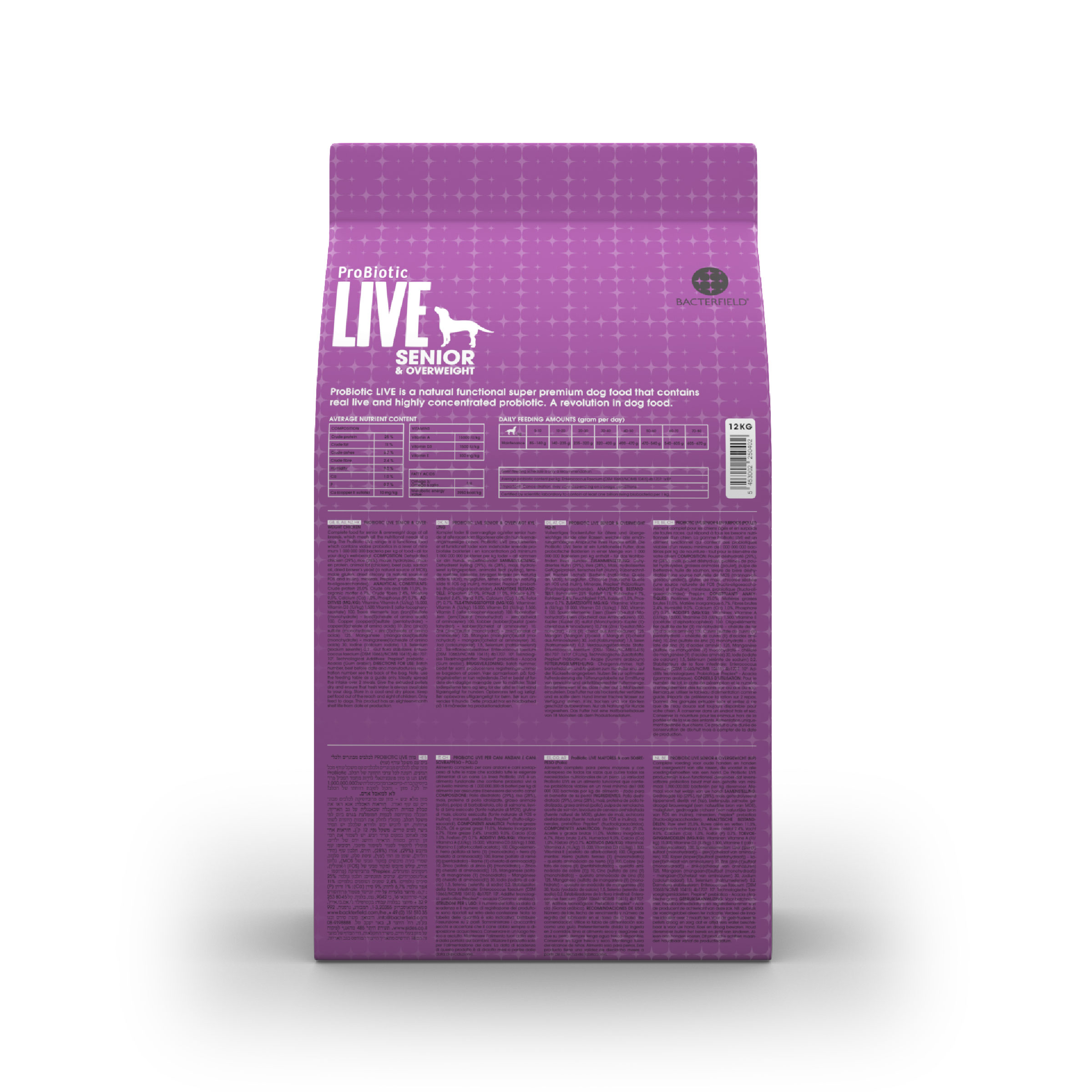 Probiotic live dry food senior & overweight chicken - 12kg
