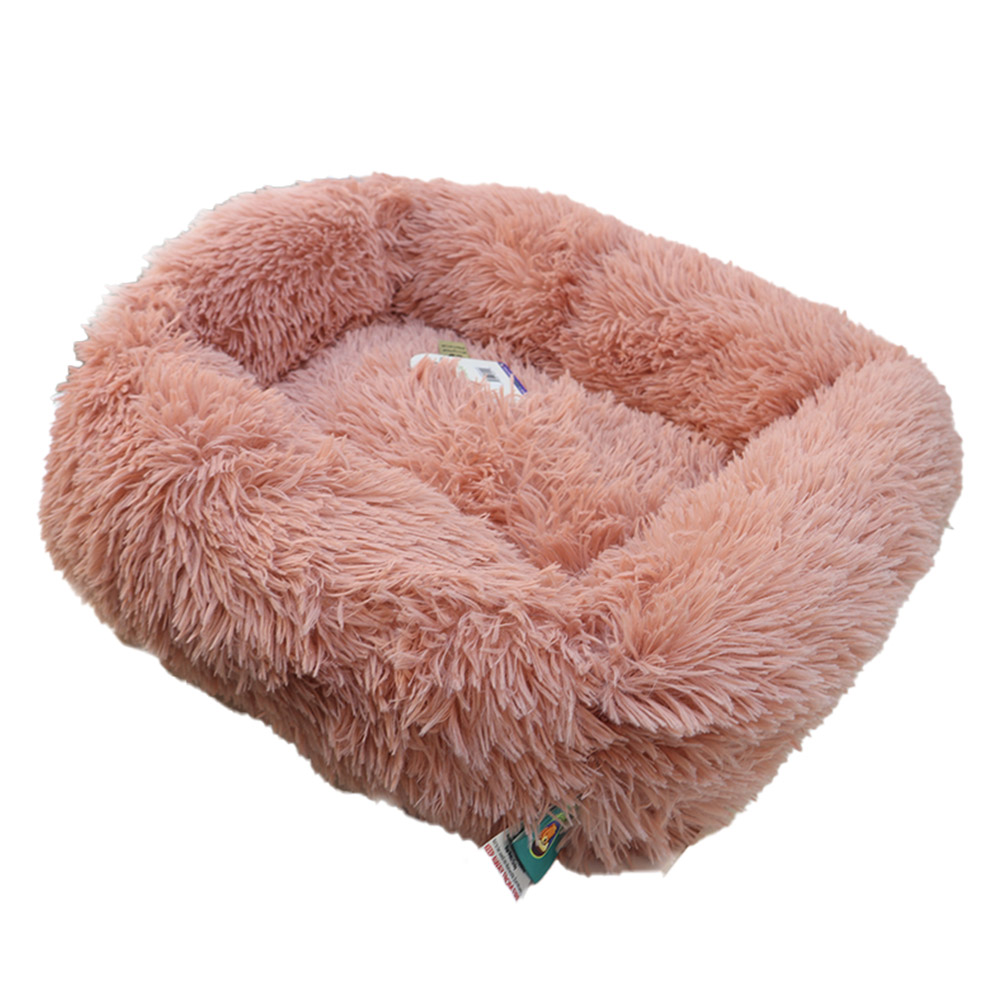 Grizzly Velor Round Plush Beige Pink Dog Bed Small - 50 x 15cm