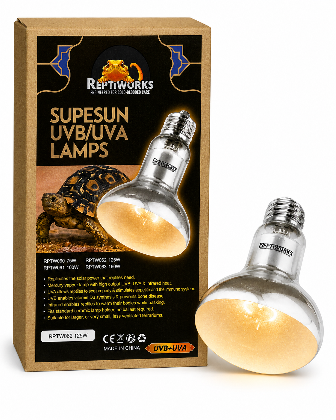 Reptiworks Supesun Uvb/Uva Lamps-125W12.5X12.5X16Cm / 4.9"X4.9"X4.7"